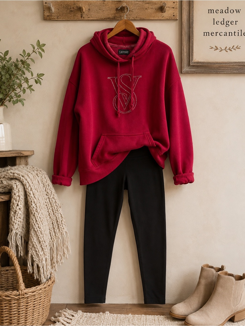 Victoria’s Secret Rhinestone Logo Hoodie Y2K Berry Red